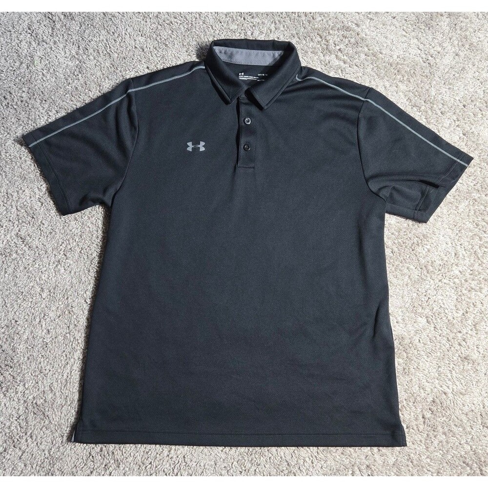 Under Armour Men's Tech Golf Dress Polo Heat gear Black Gray Men's Large